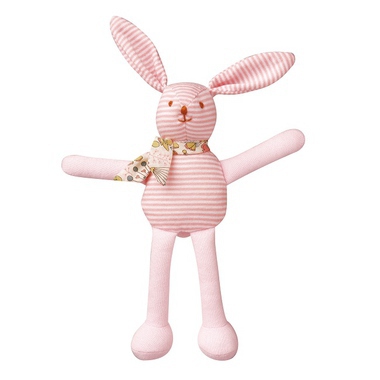 Doudou Lapin Hochet Rayé Rose