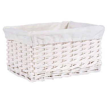 Corbeille osier blanc laqué doublure coton