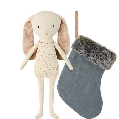 Doudou Lapin Ange dans sa Chaussette de Noël - Bleu