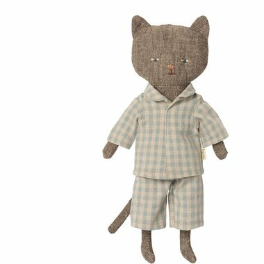 Doudou Chaton Kitten Pyjama à Carreaux Bleus - Gris