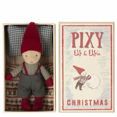 Petit Lutin de Noël dans sa Boite d'Allumette - Garçon Pixy 