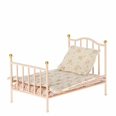 Petit Lit Vintage avec Parure pour Souris - Rose