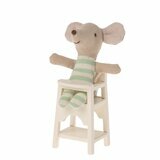 Mini Chaise Haute pour Bébé Souris en Bois - Blanc Cassé