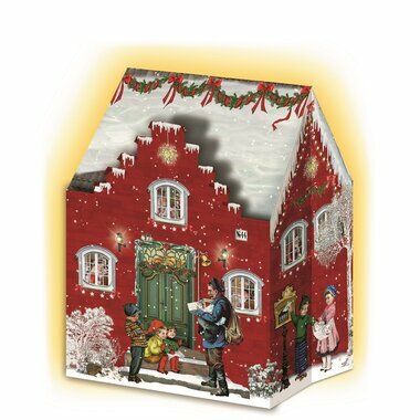 Mini Calendrier de l'Avent - Maison de Noël 3D pour LED (rouge)